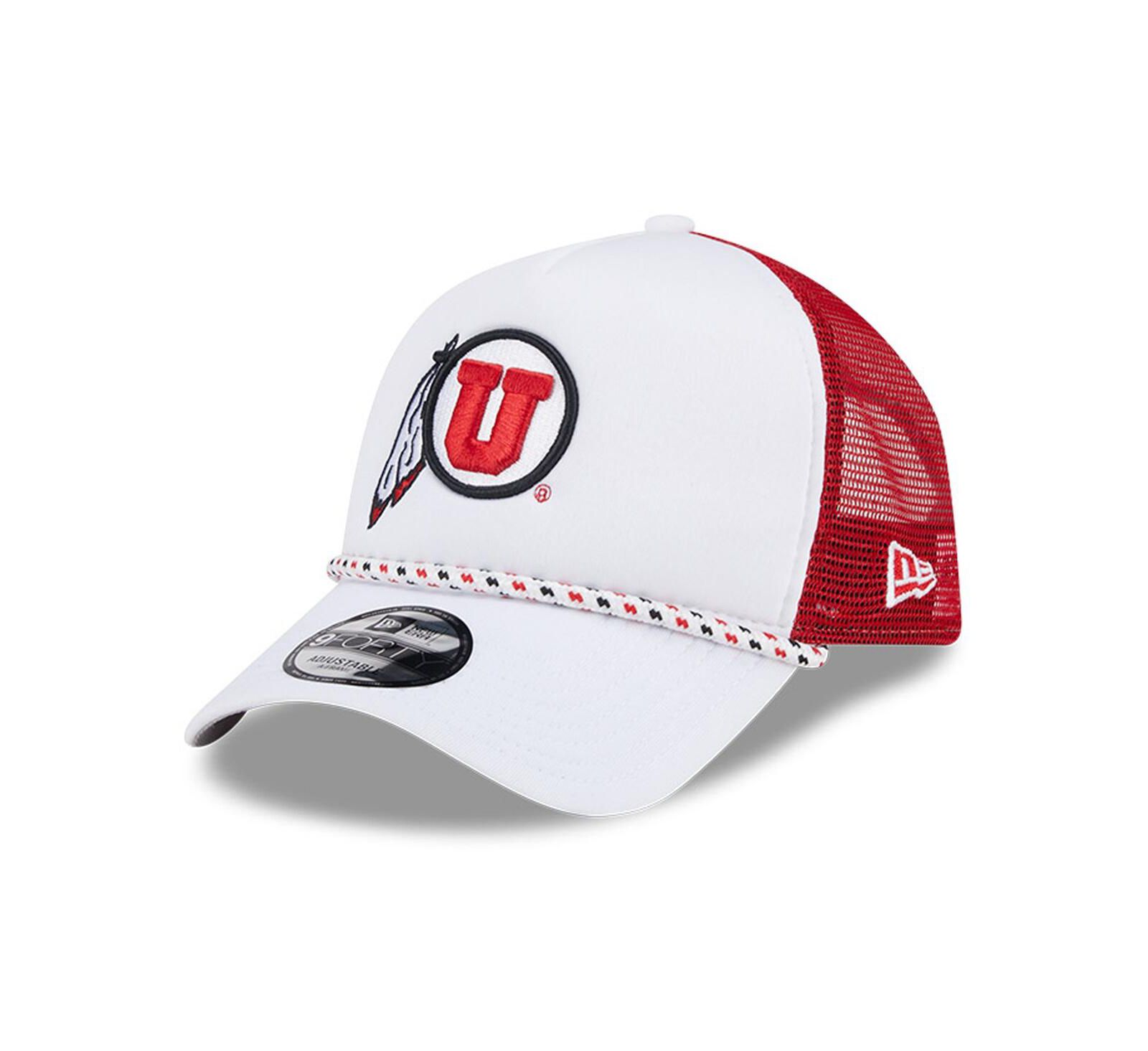 New Era Men's White/Red Utah Utes Court Sport Foam A-Frame 9FORTY Adjustable Trucker Hat