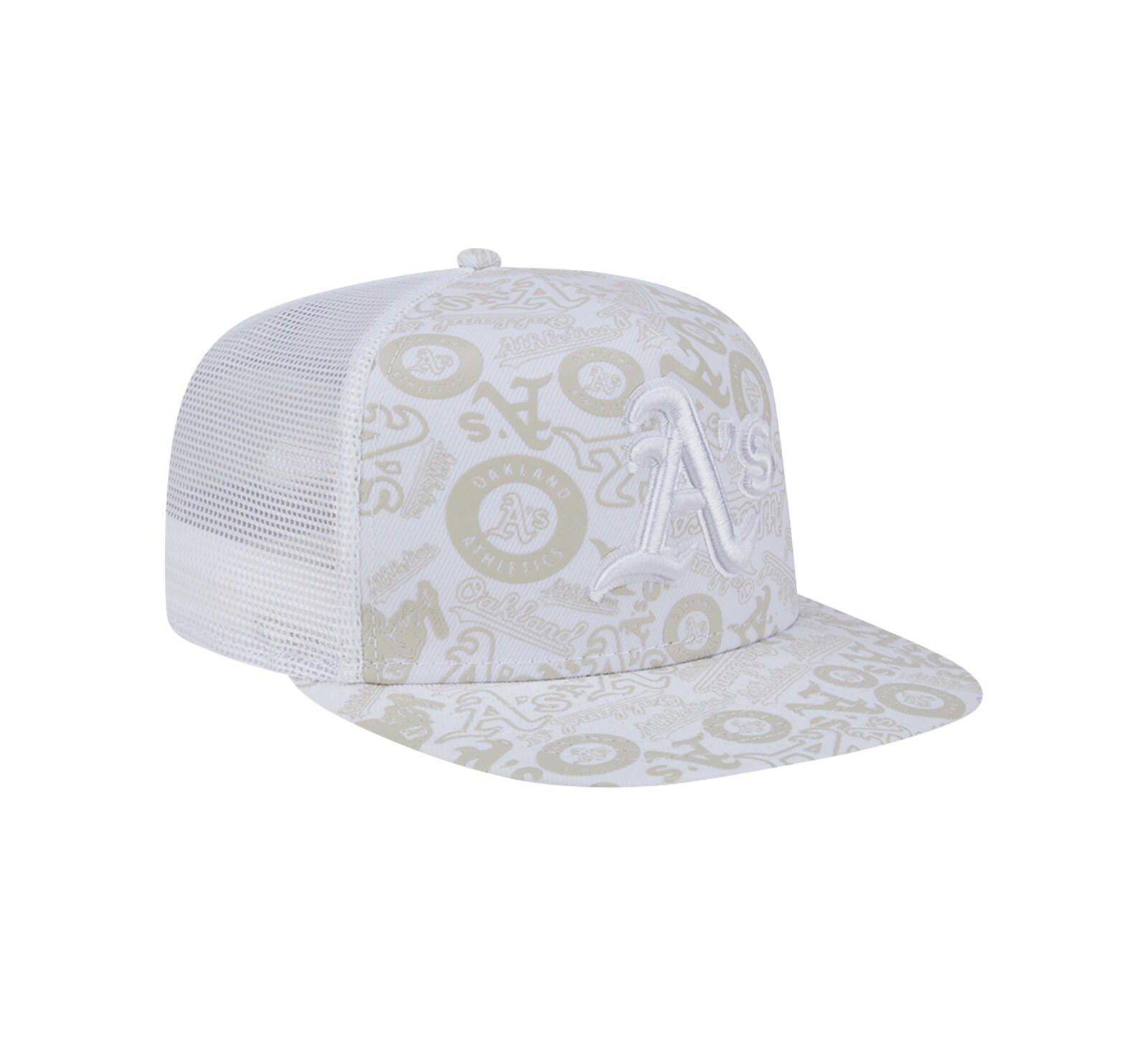 New Era Men's White Oakland Athletics Logo Dunes A-Frame Trucker 9FIFTY Snapback Hat