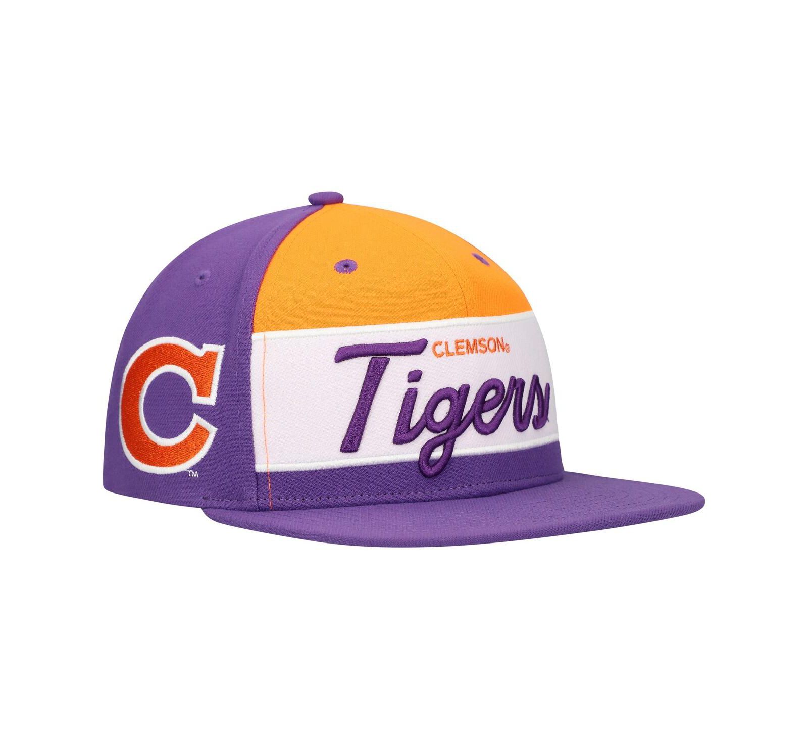 Мужская кепка Mitchell & Ness White/Purple Clemson Tigers Retro Sport Colorblock Script Snapback