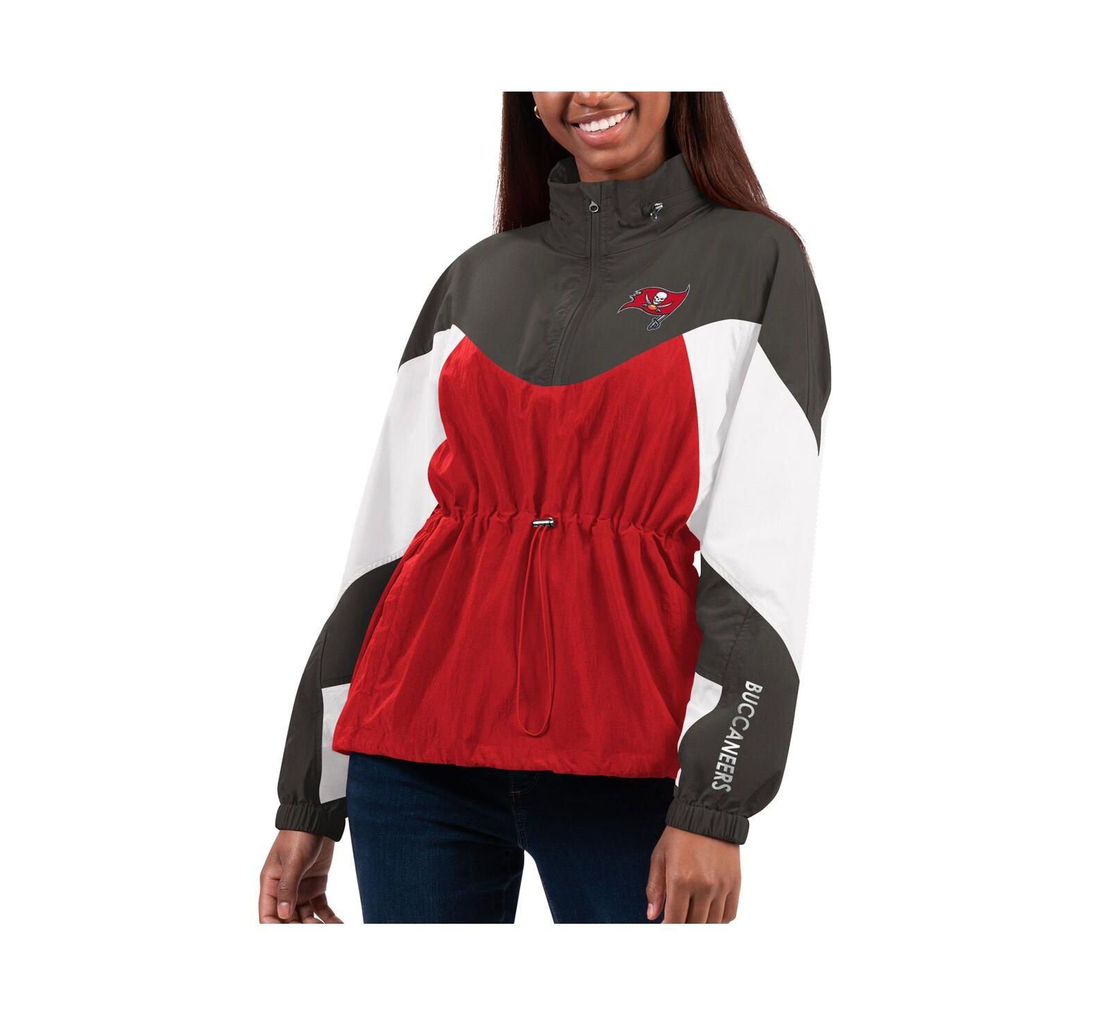 G-III 4Her by Carl Banks Women's Red/Pewter Tampa Bay Buccaneers Tie Breaker Lightweight Quarter-Zip Jacket