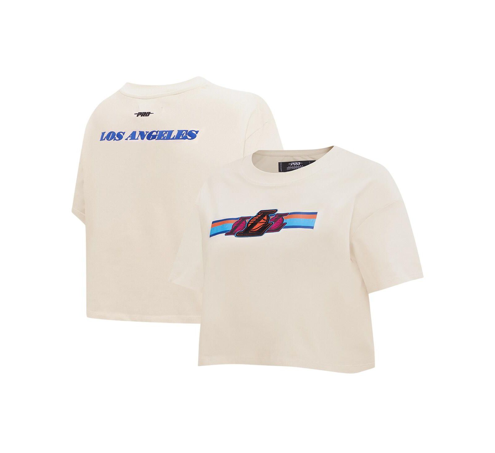 Pro Standard Women's Cream Los Angeles Lakers Retro Striper SJ Cropped Boxy T-Shirt