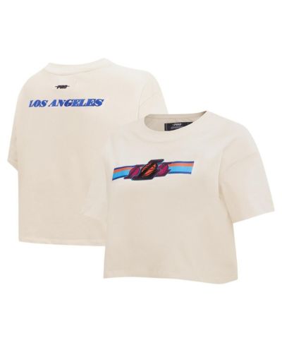Pro Standard Women's Cream Los Angeles Lakers Retro Striper SJ Cropped Boxy T-Shirt