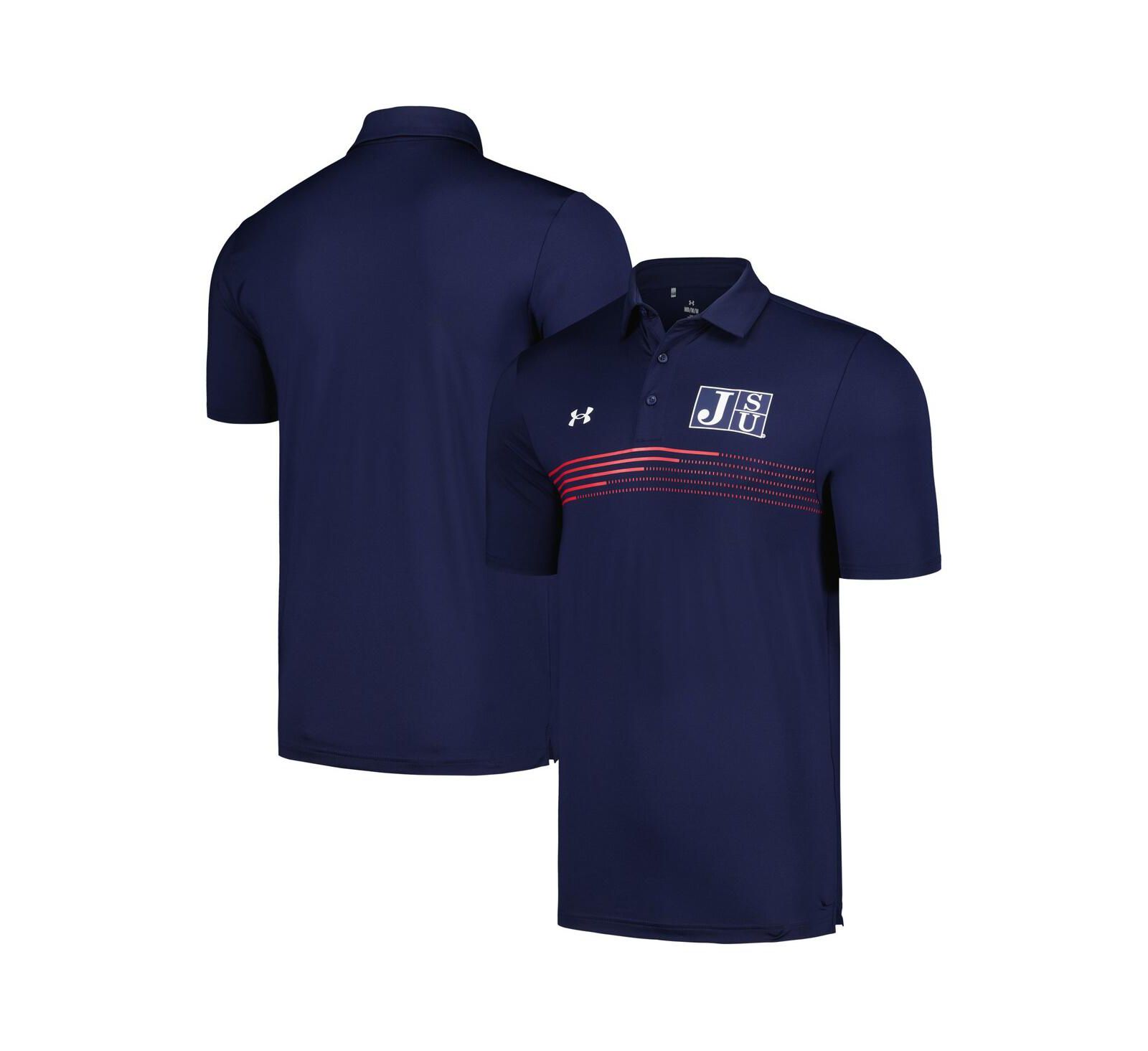 Мужская рубашка Under Armour Navy Jackson State Tigers Tee to Green Stripe Polo