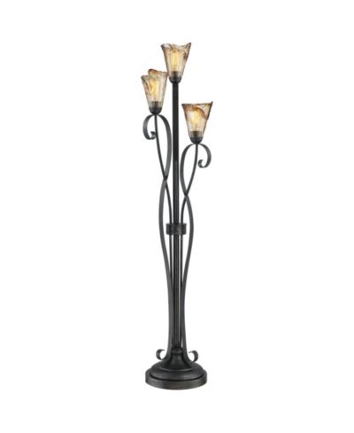 Franklin Iron Works Gardena Rustic Tree Floor Lamp 65 1/2" 3 Light Wavy Amber Art Glass Shade for Living Room Reading House