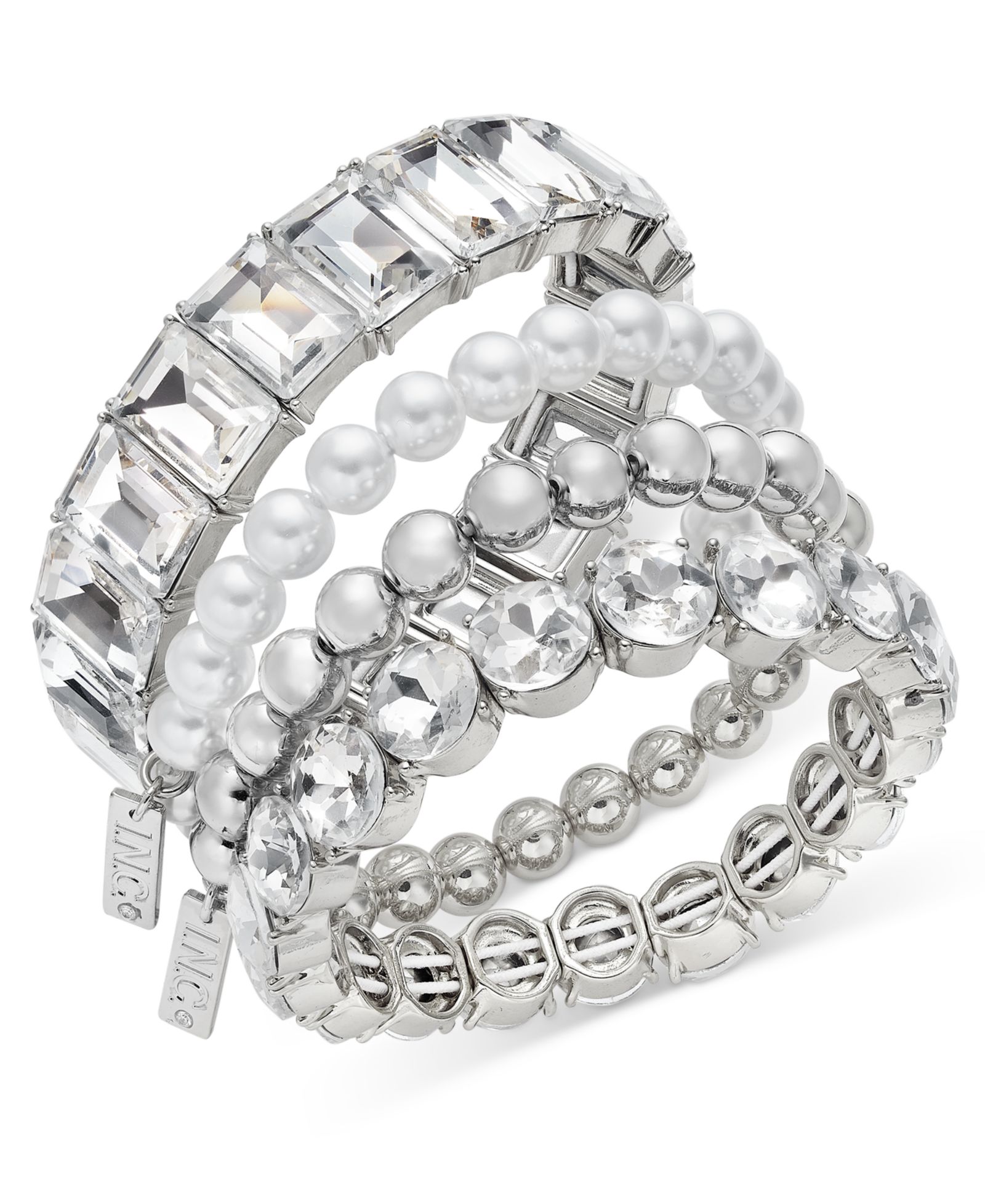 I.N.C. International Concepts 4-Pc. Set Bead, Crystal & Imitation Pearl Stretch Bracelets, Created for Macy's