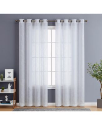 HLC.me Abbey Faux Linen Textured Semi Sheer Privacy Sun Light Filtering Transparent Window Grommet Curtain Panels, Set of 2