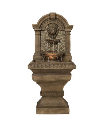 Royal Lions Head 51" High Large Italian Outdoor Decor Faux Stone Floor Fountain with Light Outside Garden Patio