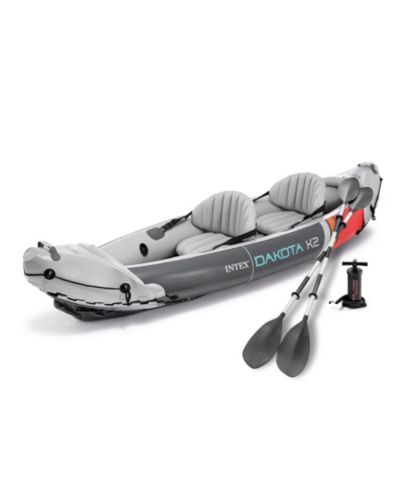 Intex Dakota K2 2 Person Vinyl Inflatable Kayak and Accessory Kit w/ Oars and Pump