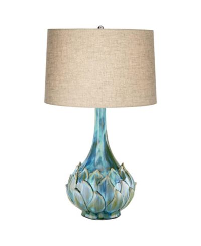 Possini Euro Design Kenya Modern Table Lamp 29 1/2" Tall Blue Green Ceramic with Dimmer Beige Shade for Bedroom Living Room Bedside Nightstand Office
