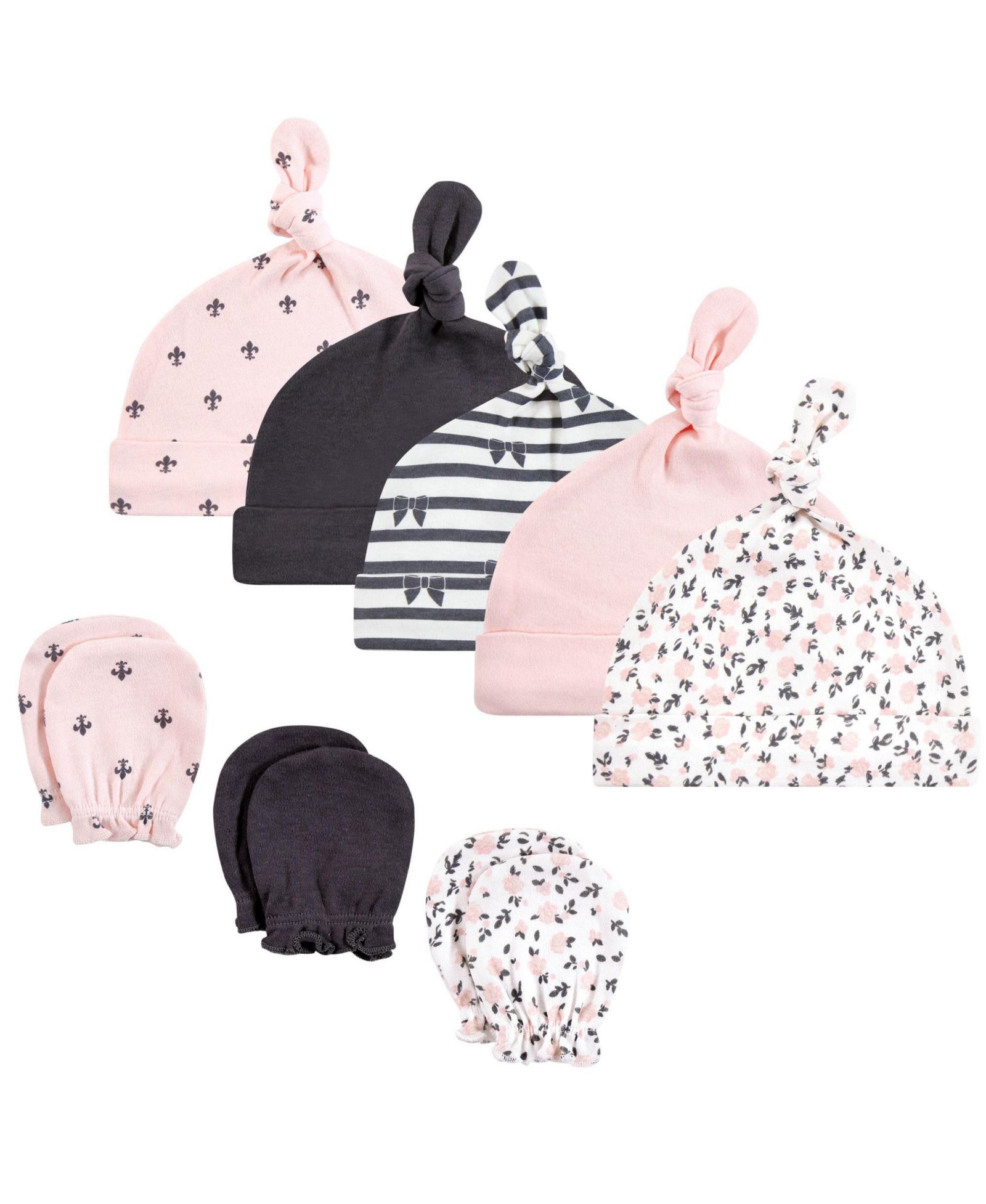 Hudson Baby Baby Girls Hudson 8Pk Knotted Cap/Scratch Mitten Set