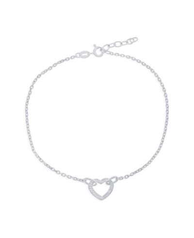 Simona Sterling Silver, Lined Heart Anklet