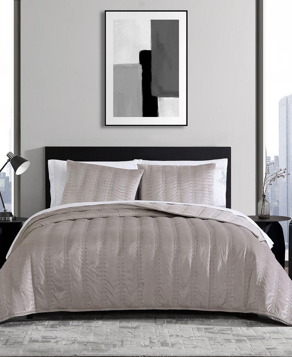 Vera Wang Linear Stitch Velvet 3-Pc. Quilt Set, King