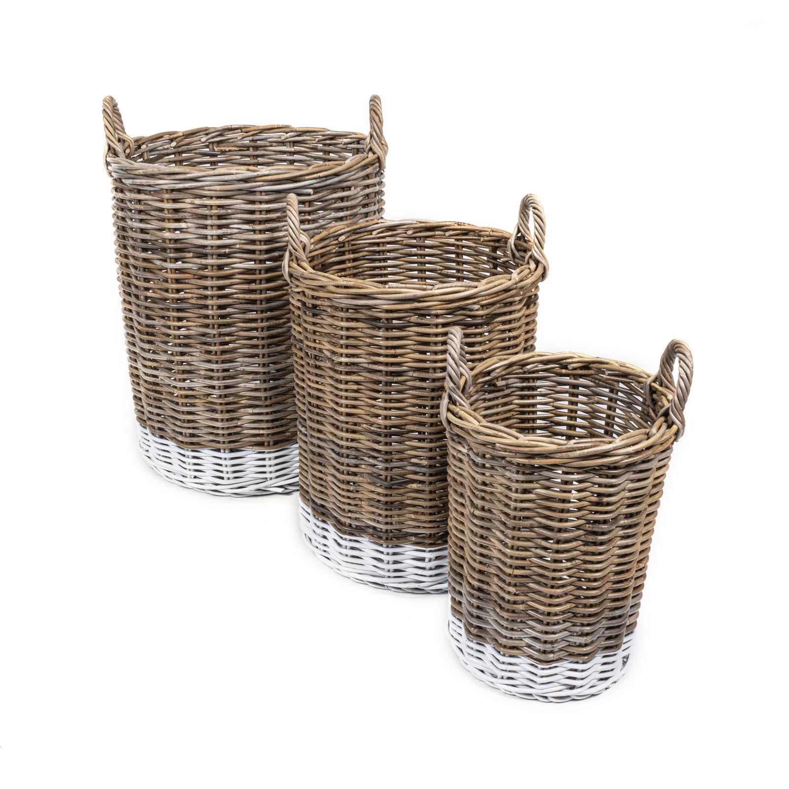 Jonathan Y Ternion Cottage Hand-Woven Rattan Nesting Baskets with Handles, Set of 3