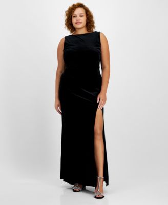 B Darlin Plus Size High-Slit Velvet Low-Back Dress