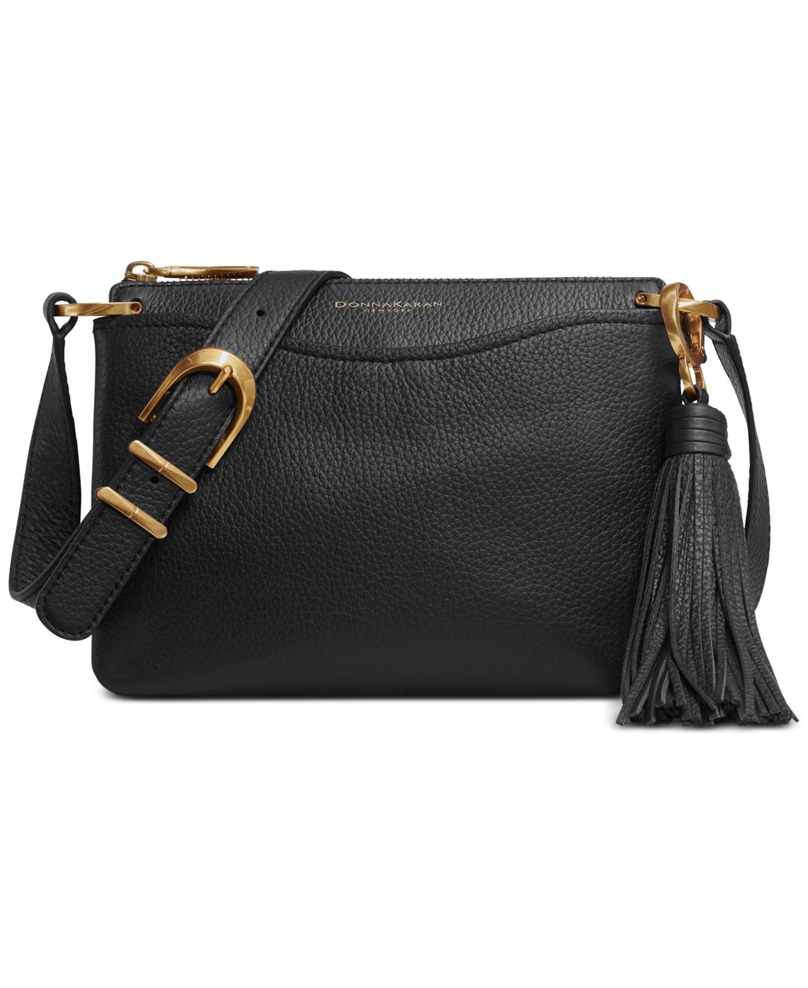 Donna Karan New York Glenwood Zippered Leather Small Crossbody with Tassel Detail
