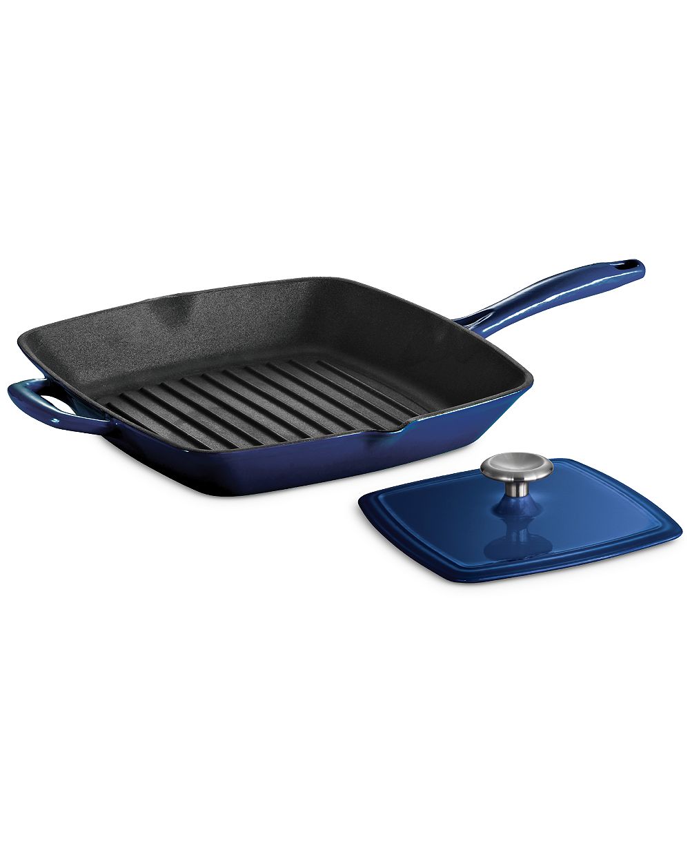 Tramontina Bestow 11-Inch Cast Iron Enameled Grill Pan with Press