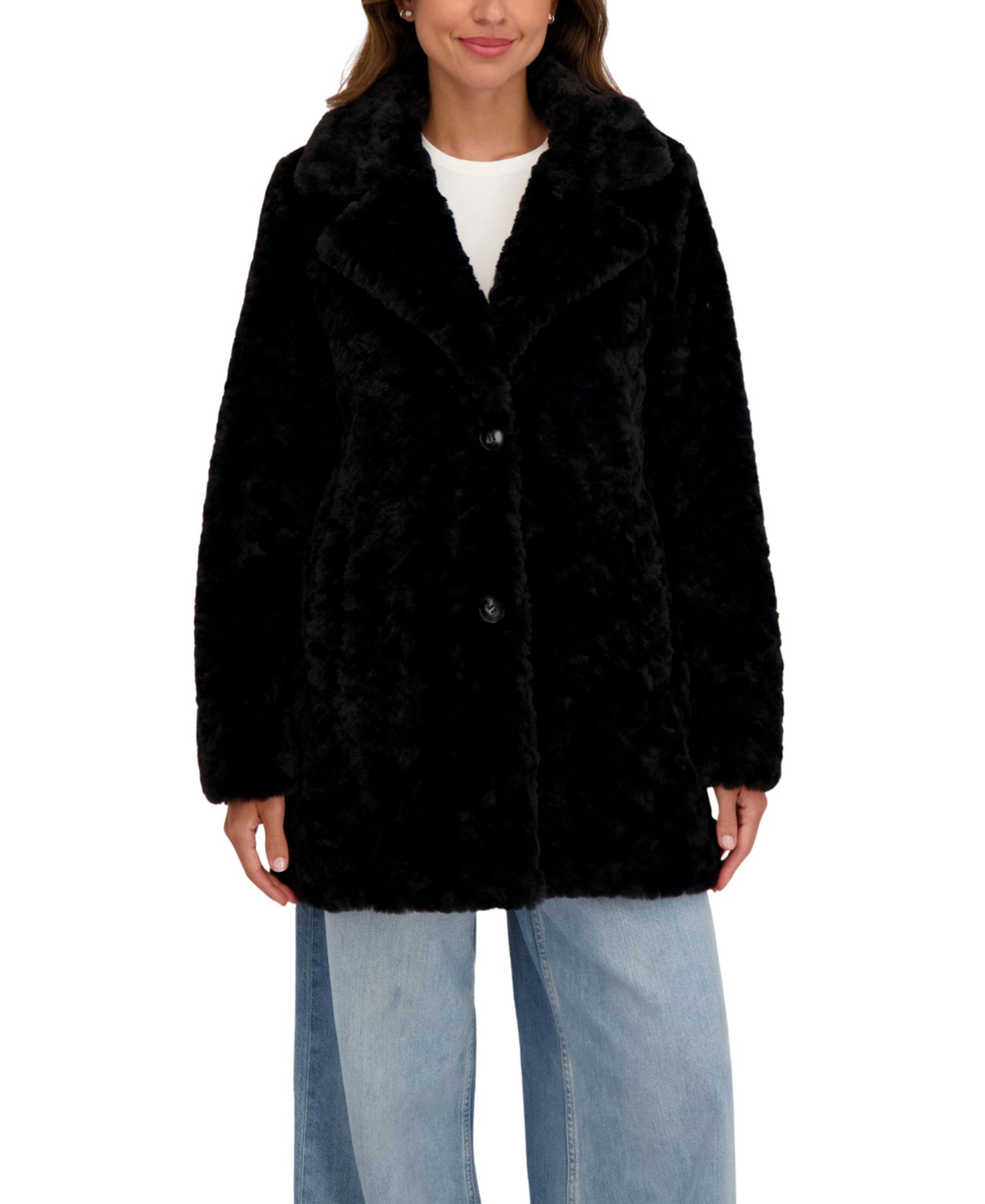 Sebby Collection Women's Crushed Faux Fur Button Front Coat