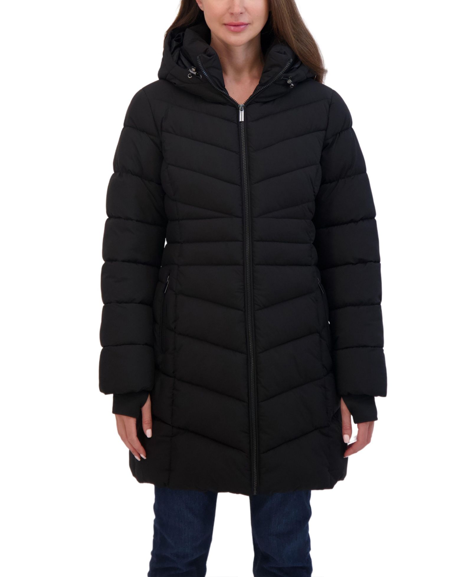 Sebby Collection Женская утепленная куртка Sebby Collection 3/4 Hooded Stretch Puffer Coat