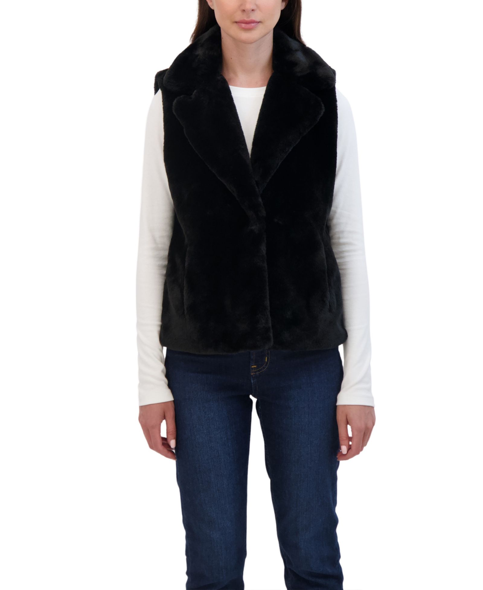 Sebby Collection Women's Faux Fur Notch Collar Vest
