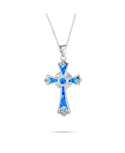 Bling Jewelry кулон-крест Silver Opal CZ с цепочкой 18in