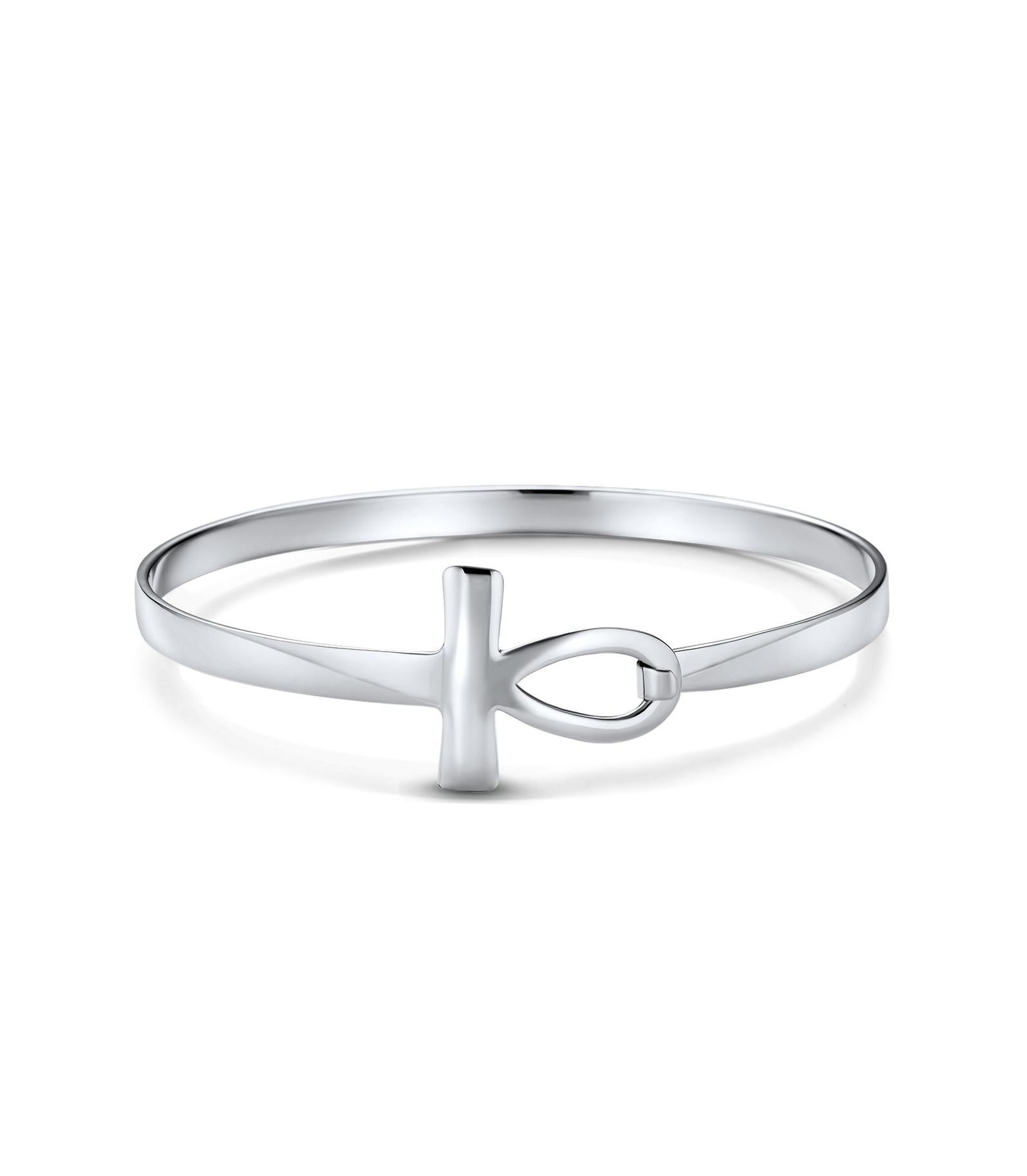 Bling Jewelry Key of Life Egyptian Ankh Cross Sideways Bangle Bracelet Sterling Silver 7"