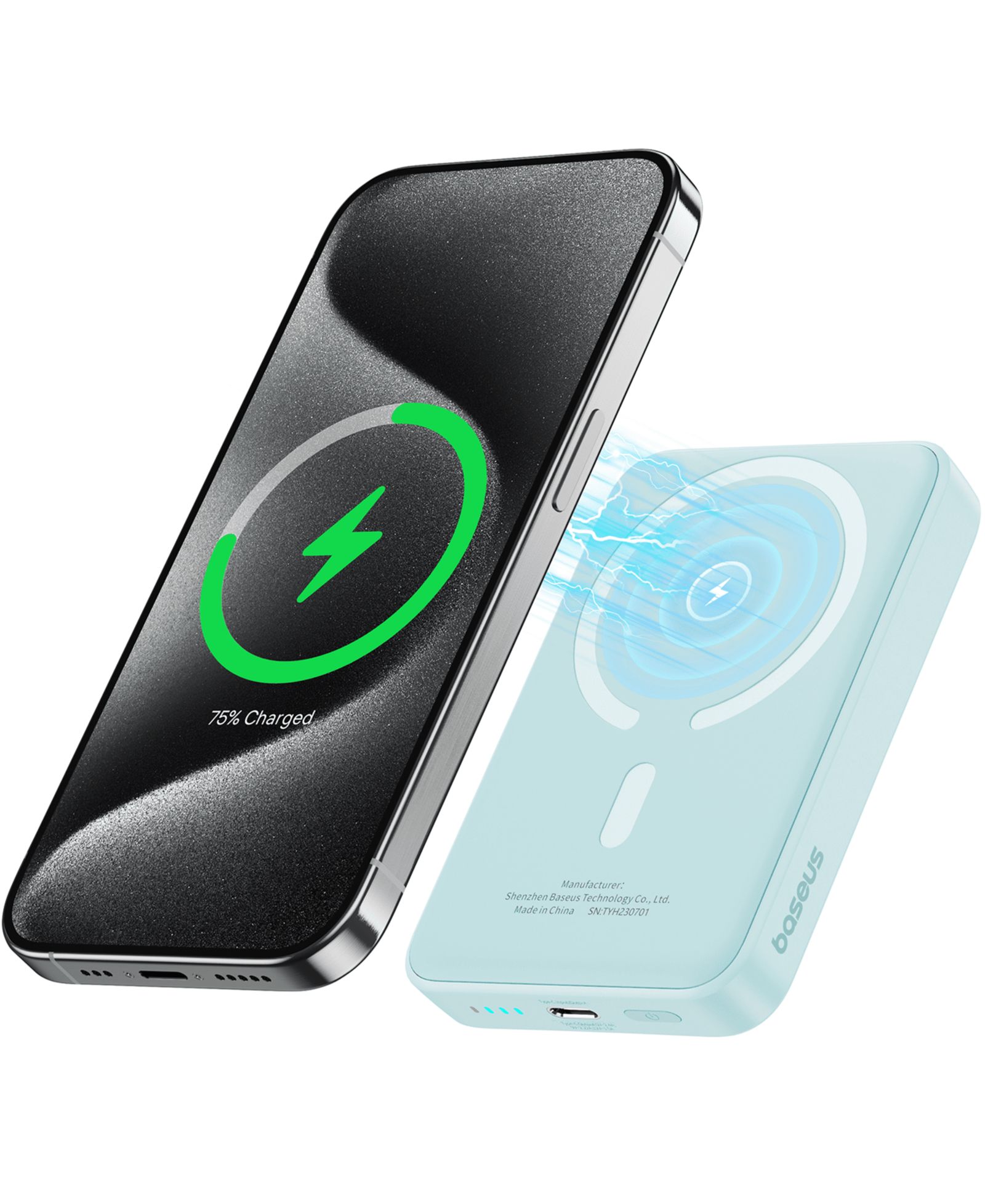 Baseus 5000mAh Magnetic-Wireless Power Bank, Compatible with iPhone 15, 14, 13, and 12 Series