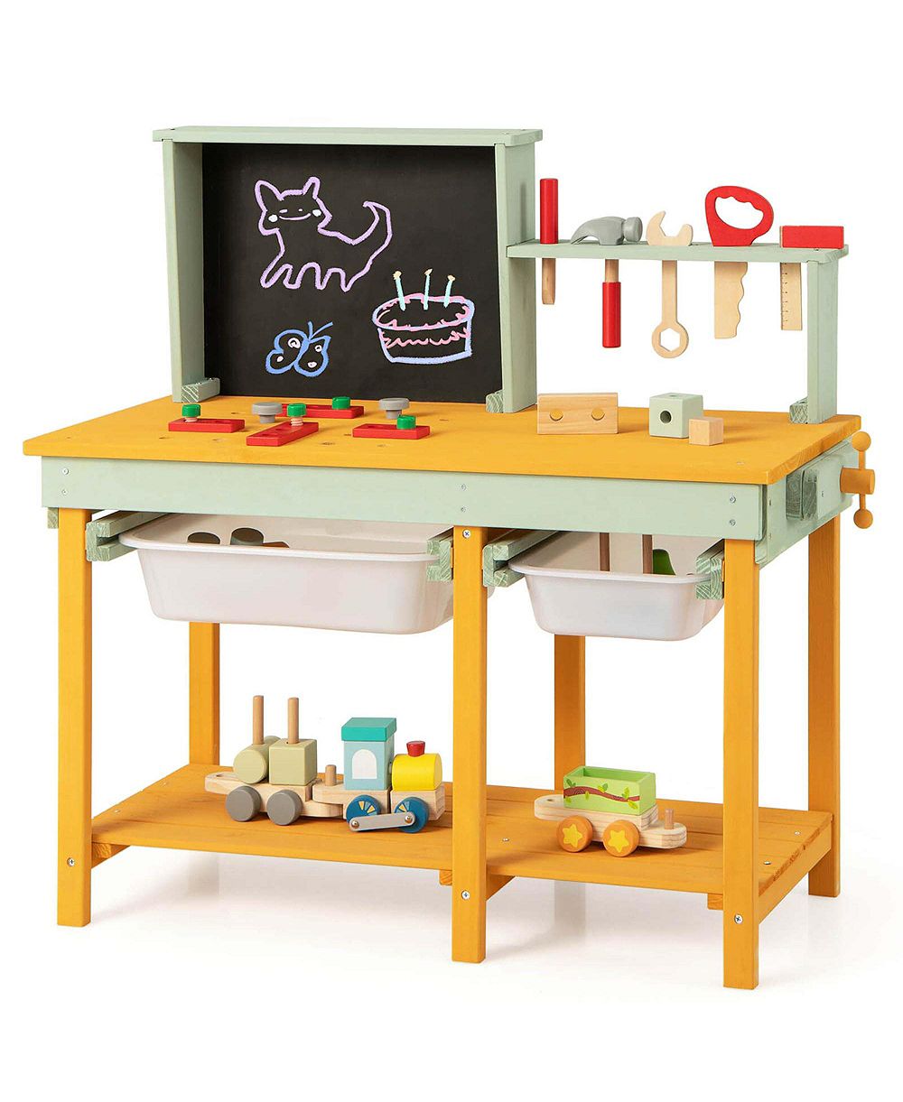 Детский Wooden Toy Workbench с Storage Space Blackboard Tool