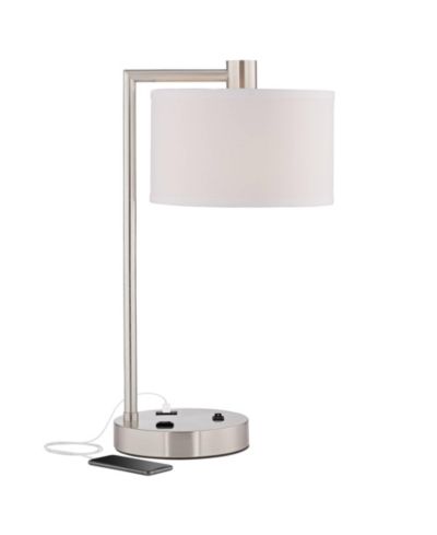 360 Lighting настольная лампа Colby Modern, 21" High Brushed Nickel с USB и розеткой, абажур Linen Drum