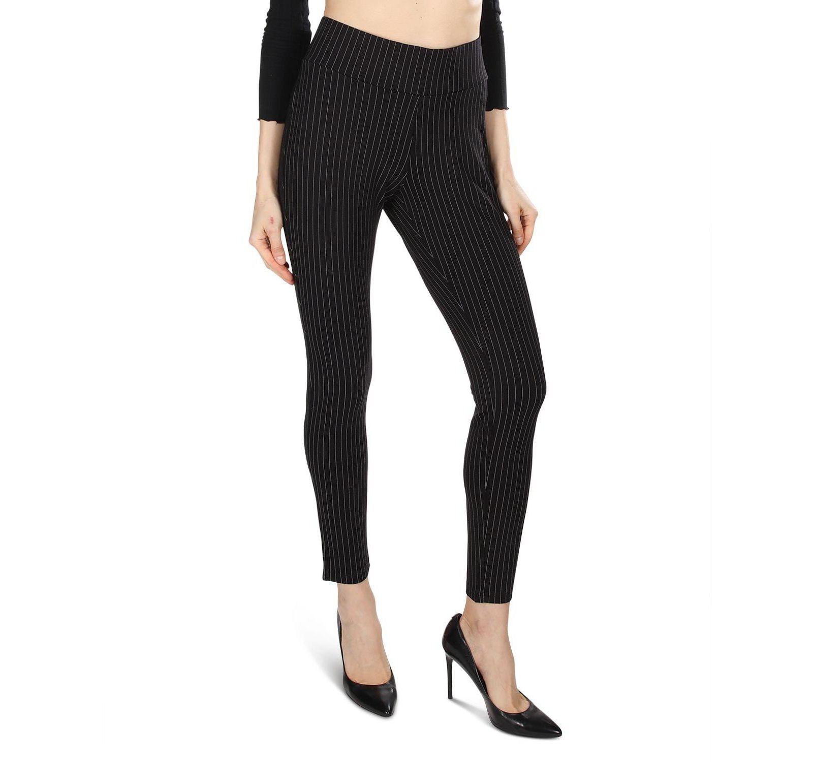 MeMoi Women's Pinstripe High-Waist Straight Leg Shaping Leggings