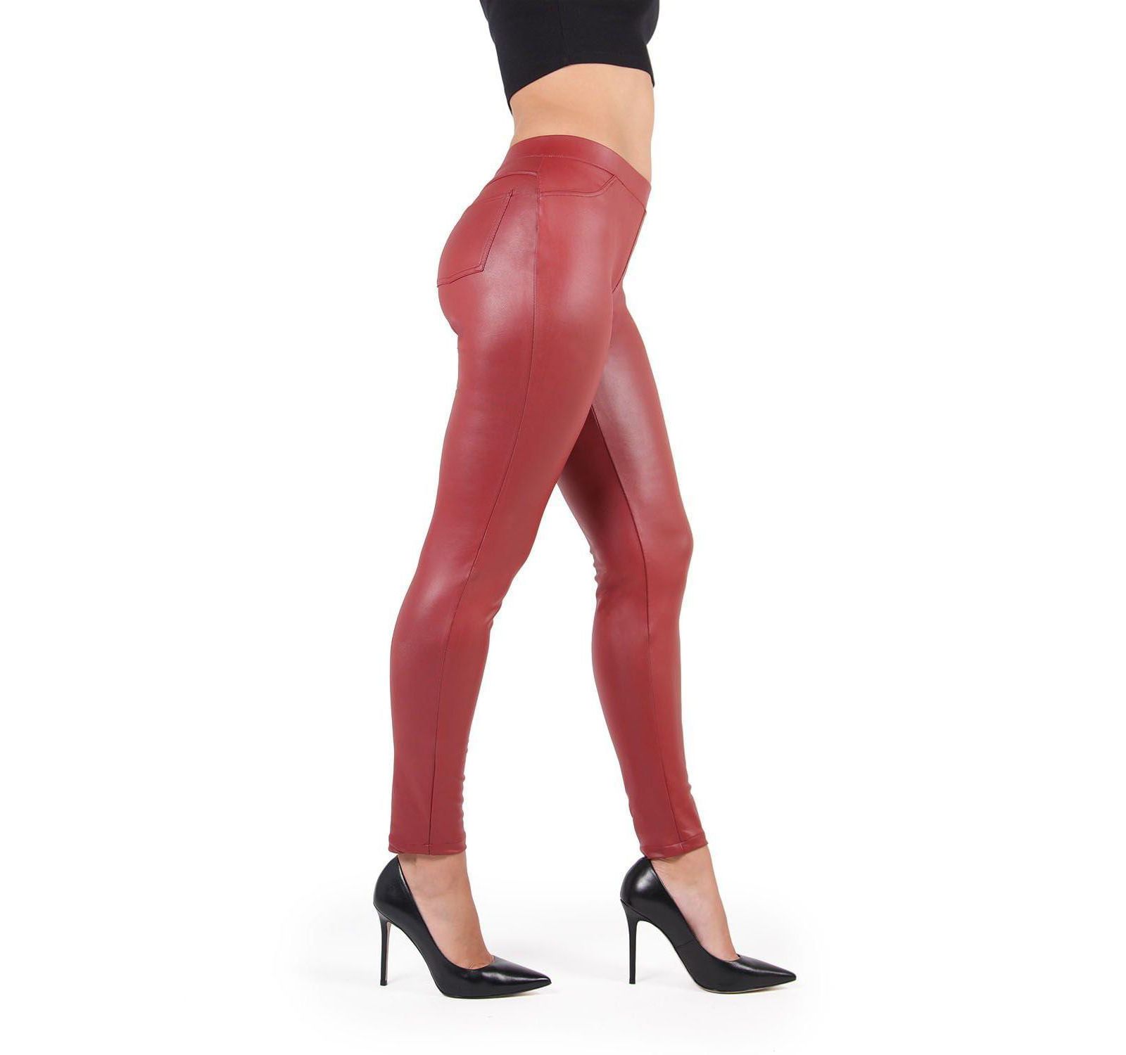 MeMoi Women's Fever Red Faux Leather Leggings