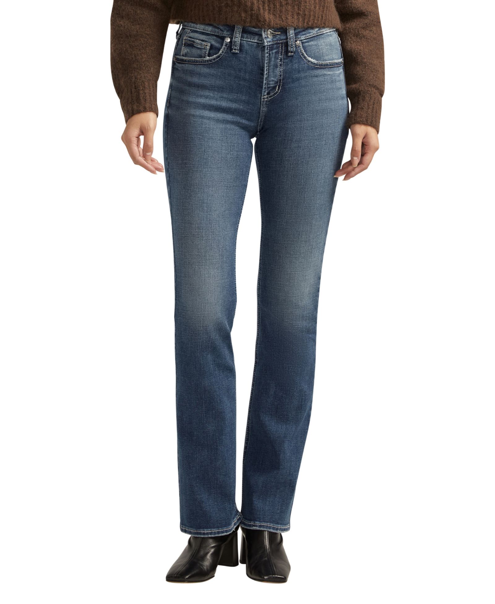 Silver Jeans Co. Women's Suki Mid Rise Curvy Fit Slim Bootcut Jeans