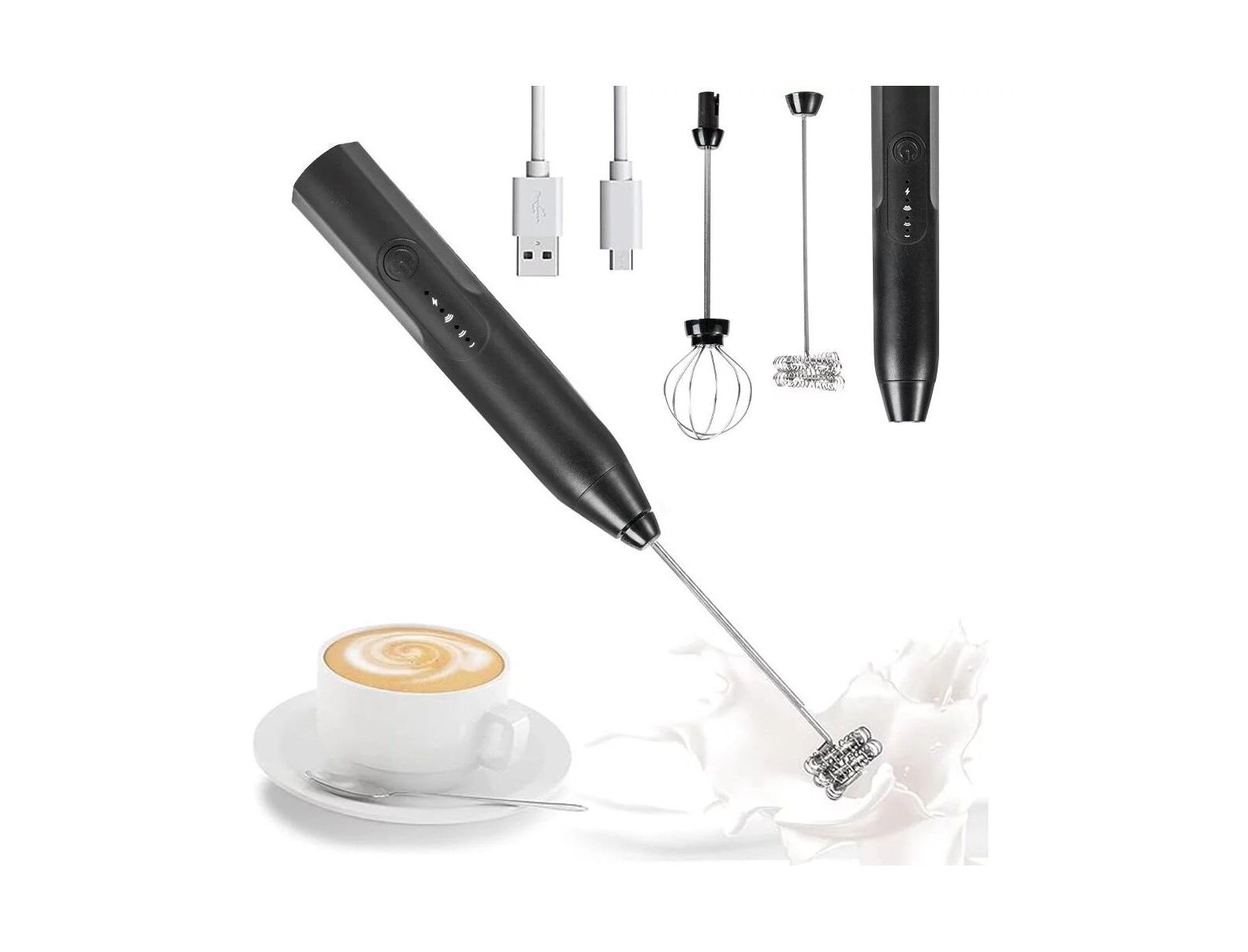 Electric Milk Frother Foamer Handheld 3 Speeds 2 in 1