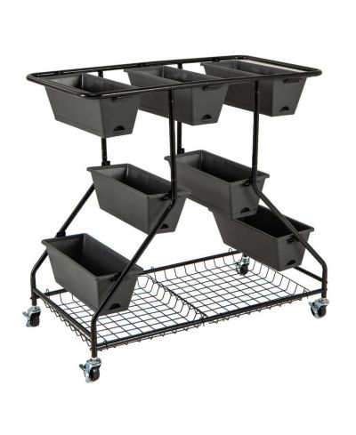 Vertical Raised Garden Bed with 7 Planter Boxes and Storage Baskets-Black