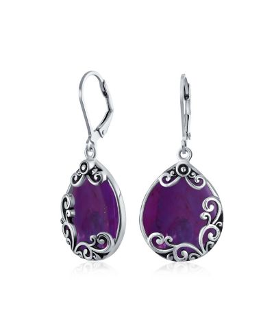 Bling Jewelry Western Style Teardrop Black Onyx Scroll Dangle Earrings Sterling Silver