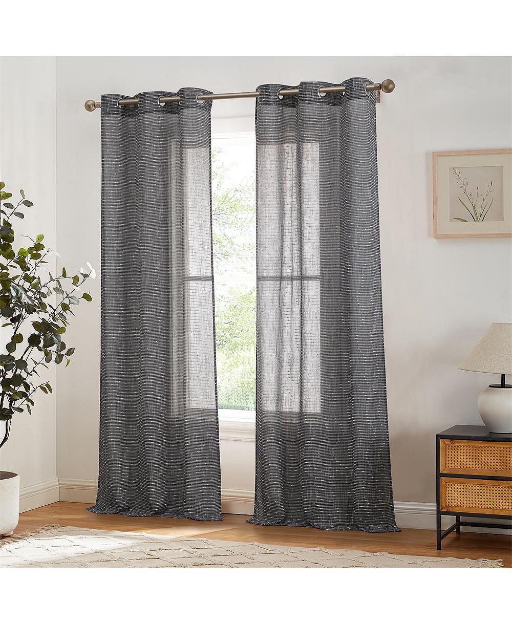 HLC.ME Emily Faux Linen Semi Sheer Light Filtering Transparent Grommet Lightweight Window Curtains Drapery Panels, 2 Panels