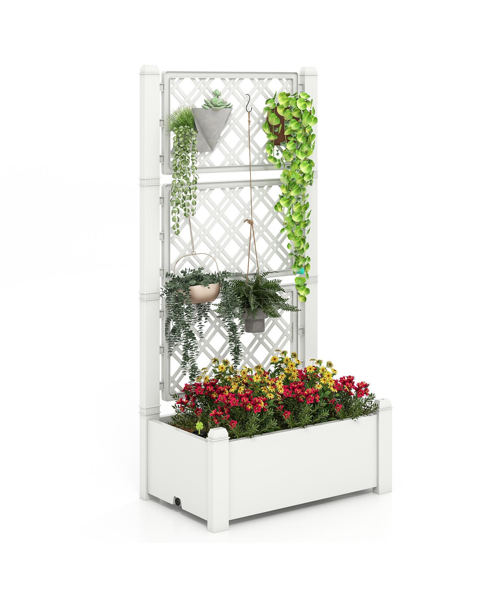 Outdoor Planter Box Self-Watering Raised Garden Bed Trellis with Water Level Indicator
