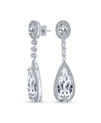 Серьги Bling Jewelry Classic Art Deco Style Halo Linear Long CZ Statement Dangle Teardrop Chandelier Silver Plated