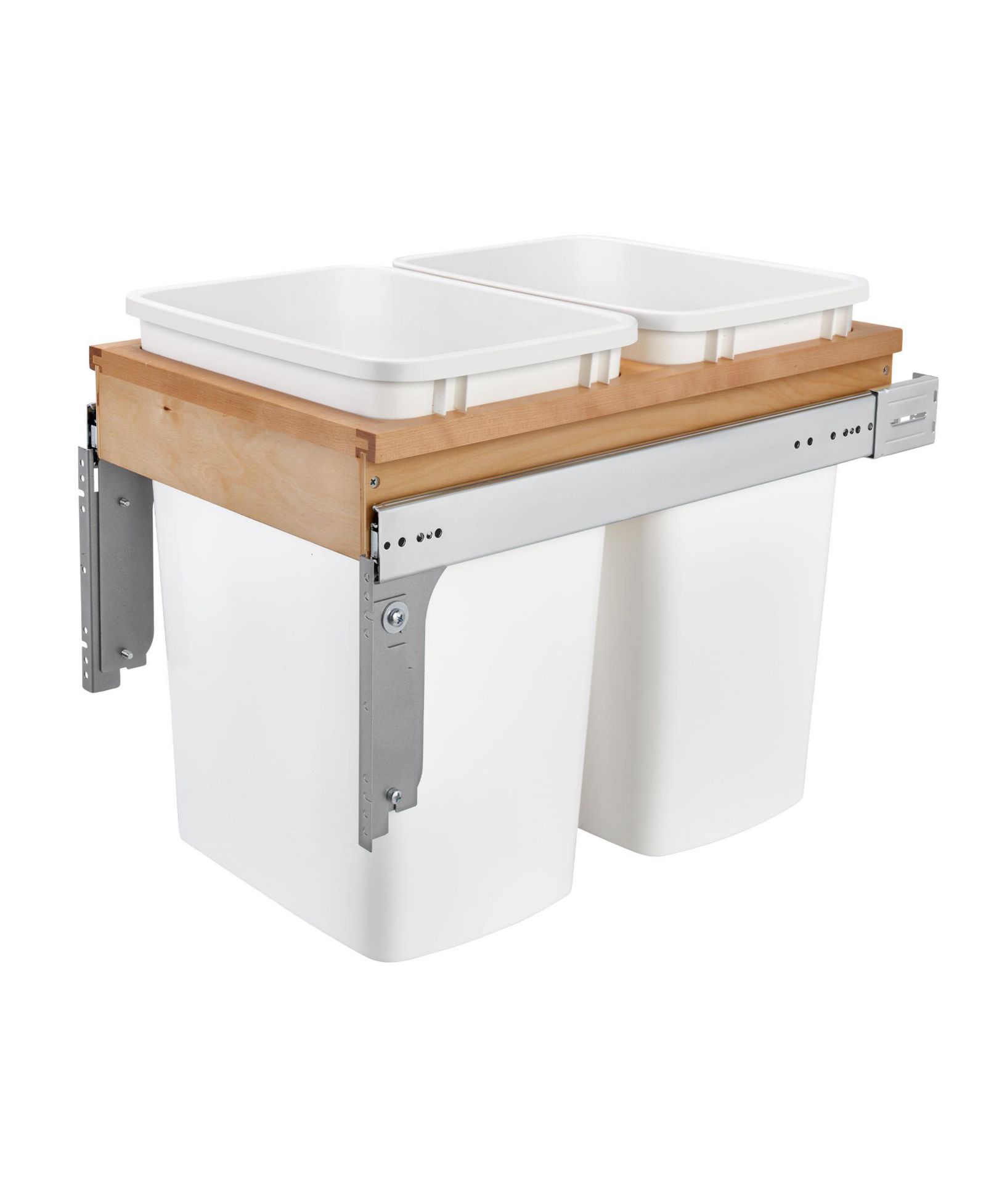 Rev-A-Shelf Double Pull Out Top Mount Trash Can 35 Qt, White, 4WCTM-18DM2-175