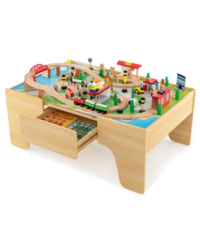 Slickblue 84-Piece Wooden Train Building Set, Ages 3+