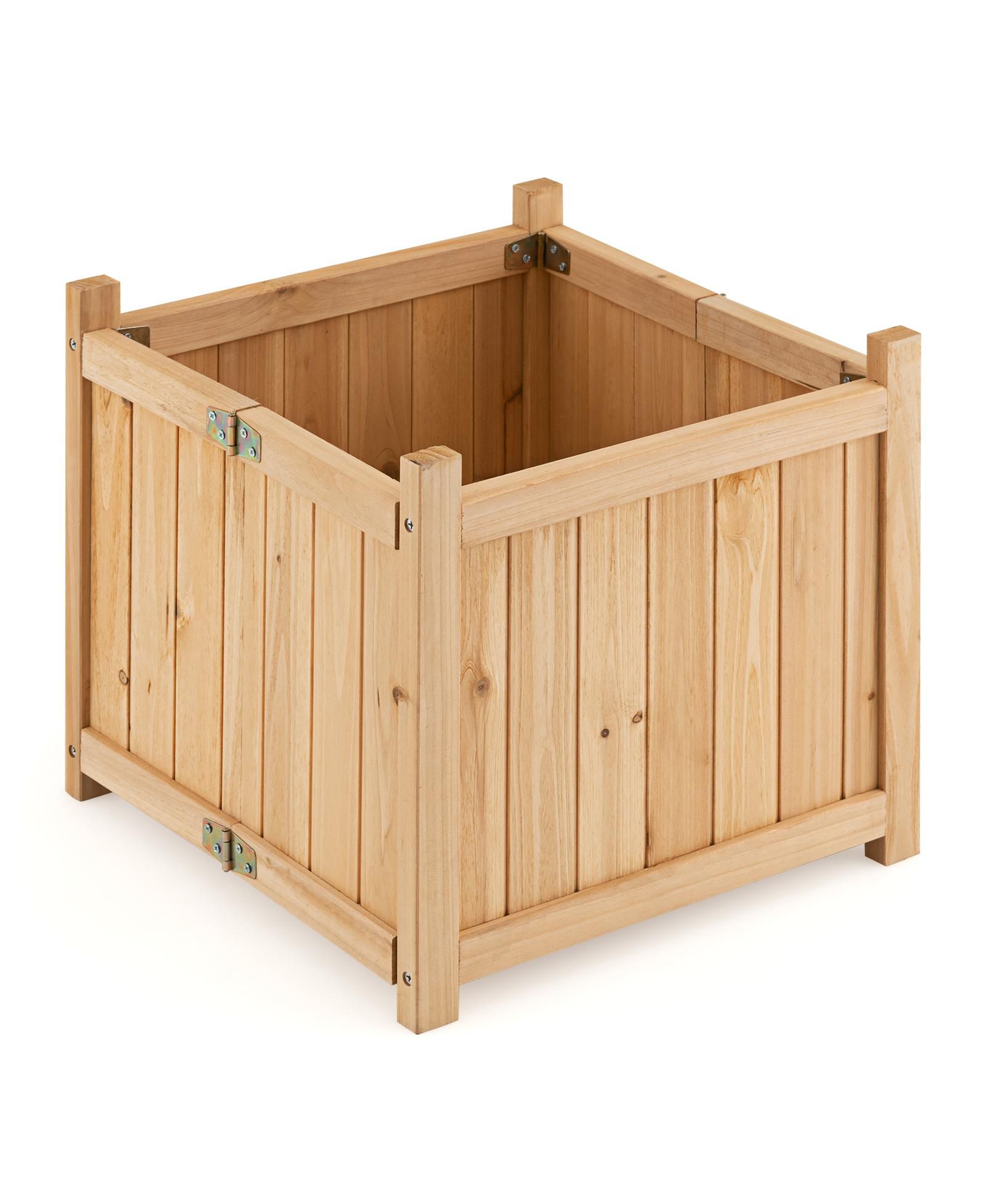 Folding Square Fir Wood Raised Garden Bed with Removable Bottom