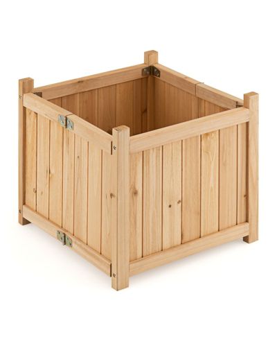 Folding Square Fir Wood Raised Garden Bed with Removable Bottom