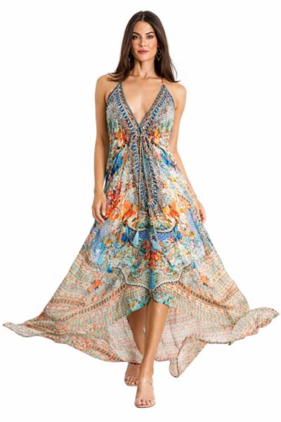 La Moda Clothing Women's Maxi Tribal Print Halterneck Dress