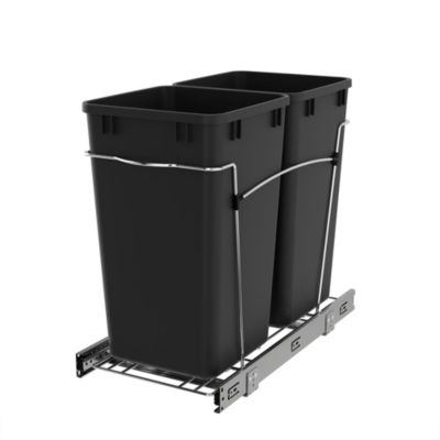 Rev-A-Shelf Double Pull Out Trash Can 27 Qt for Kitchen, Black, RV-15KD-18C S