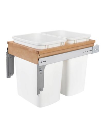 Rev-A-Shelf Double Pull Out Top Mount Trash Can 35 Quart, White, 4WCTM-18DM2