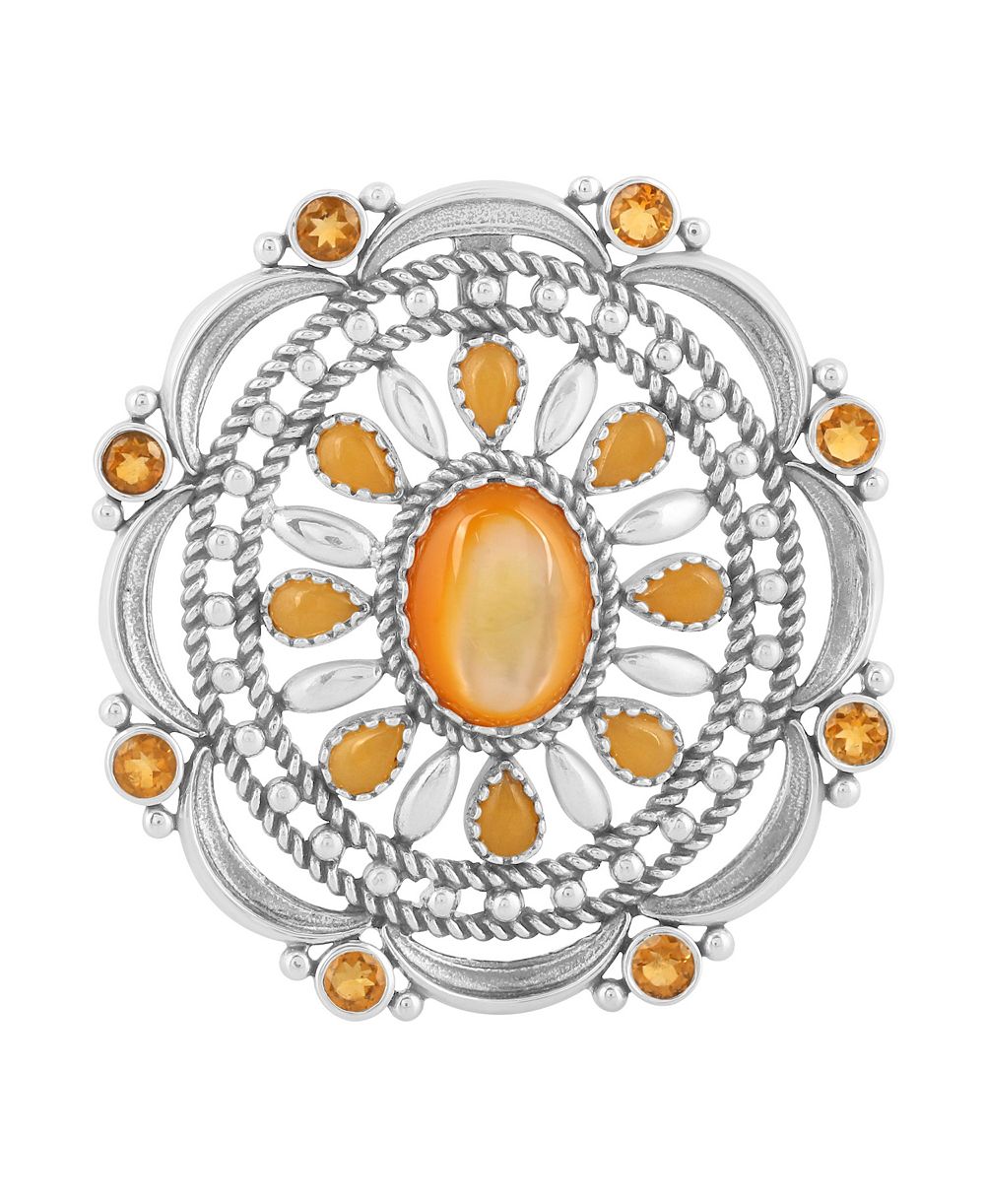 Подвеска American West Jewelry Sterling Silver Yellow Mother of Pearl, Yellow Jasper и Citrine Gemstone Statement Enhancer