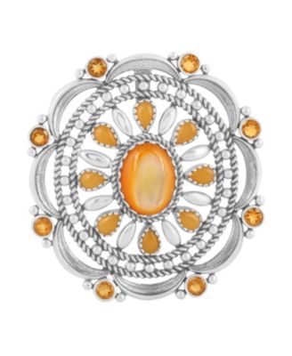American West Jewelry Sterling Silver Yellow Mother of Pearl, Yellow Jasper and Citrine Gemstone Statement Pendant Enhancer