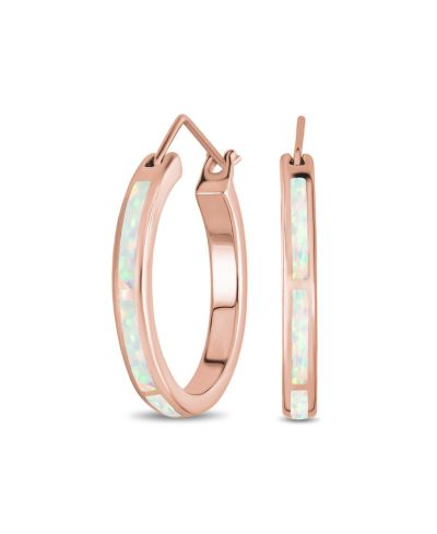 Серьги-кольцо Bling Jewelry с инкрустацией белым и синим опалом, серебро 925, розовое золото