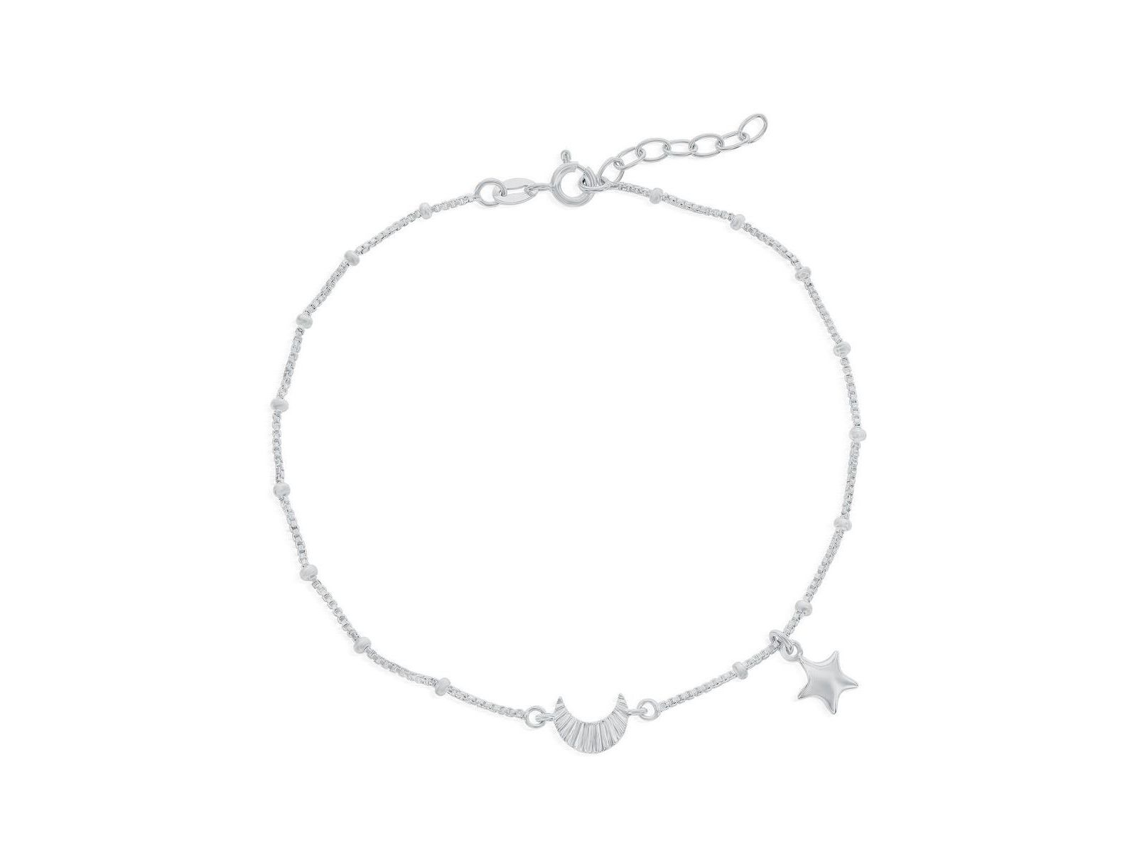 Simona Sterling Silver Crescent Moon & Star Beaded Anklet