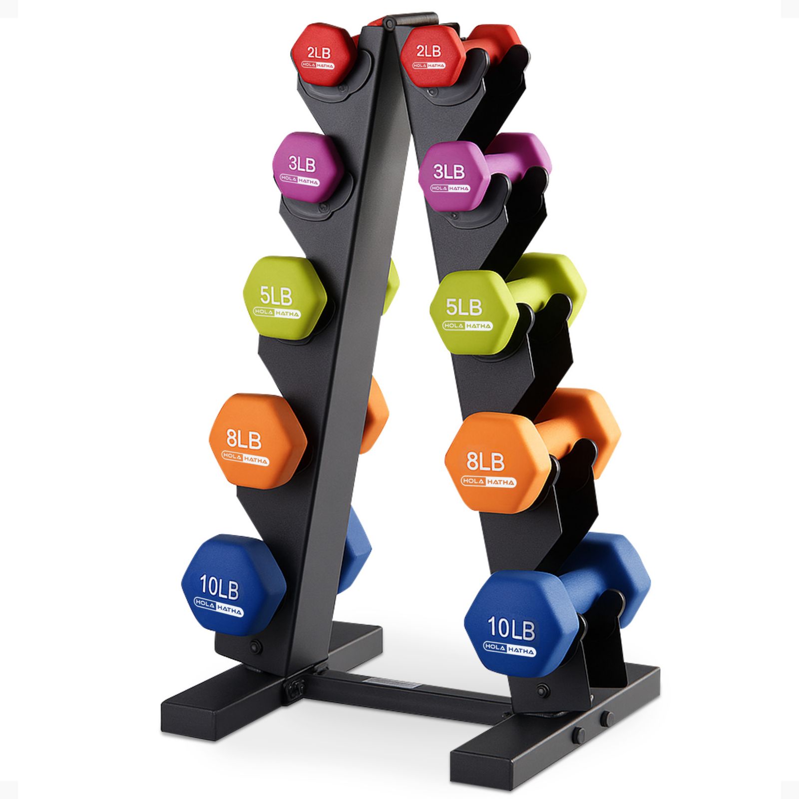 HolaHatha Neoprene Dumbbell Free Hand Weight Set with Storage Rack, Multicolor