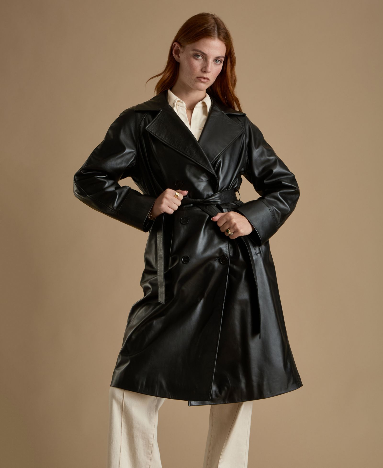 Furniq UK Women's Leather Trench Coat
